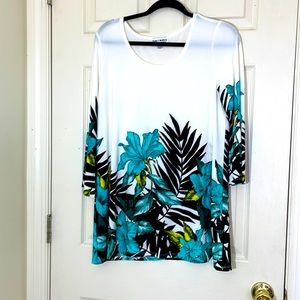 White Tropical Pattern Tunic Top Size Large